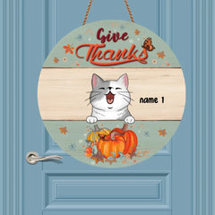 Thanksgiving Welcome Door Signs, Autumn Gifts For Cat Lovers, Pastel Custom Wooden Signs , Cat Mom Gifts