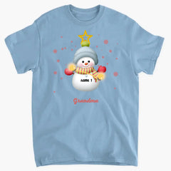 Personalized Design Snowman Kids Pine Tree T-Shirt For Grandma/Mom