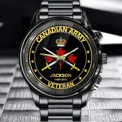 Personalized Canadian Veteran/Police/Firefighter Badge Custom Name & Time Watch